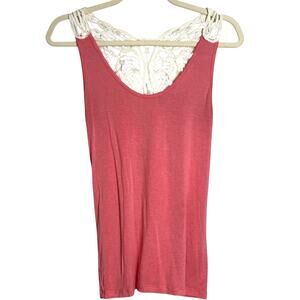 BKE Y2K Lace Back Pink Tank Top, Size: S
